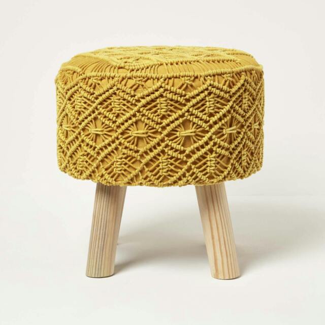 Rackhams Willow Macrame Footstool - 43 cm Tall - Yellow - image 1