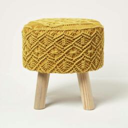 Rackhams Willow Macrame Footstool - 43 cm Tall - Yellow - thumbnail 1