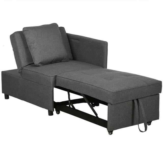 Rackhams Convertible Single Sofa Bed with Thick Padded Seat, 3-in-1 Multi-Functional Sleeper Chair Bed with Magazine Pocket, for Living Room, Grey - image 1