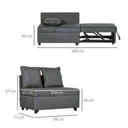 Rackhams Convertible Single Sofa Bed with Thick Padded Seat, 3-in-1 Multi-Functional Sleeper Chair Bed with Magazine Pocket, for Living Room, Grey - thumbnail 3