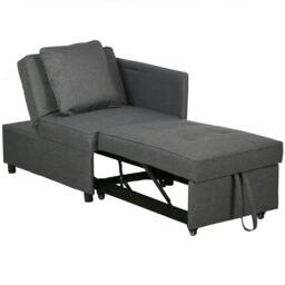 Rackhams Convertible Single Sofa Bed with Thick Padded Seat, 3-in-1 Multi-Functional Sleeper Chair Bed with Magazine Pocket, for Living Room, Grey - thumbnail 1