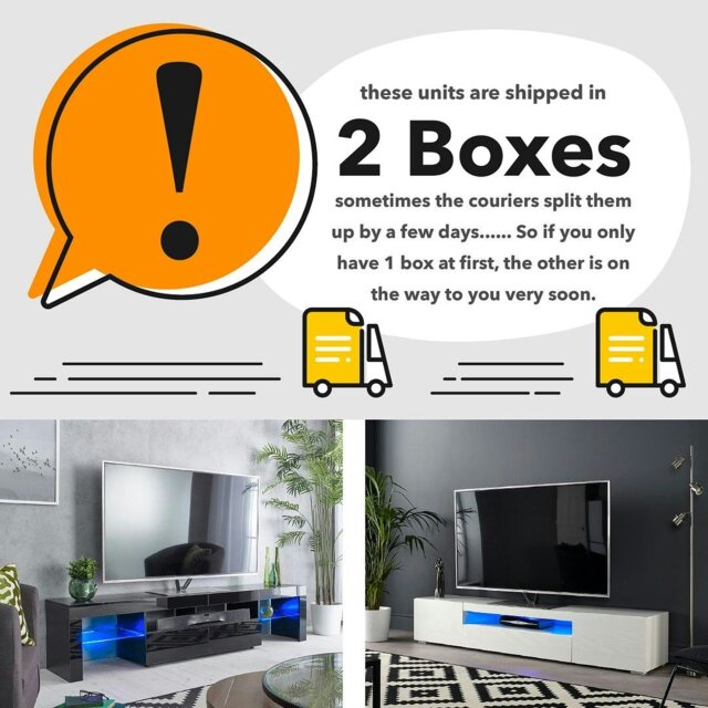 Rackhams Modern Black 200cm Matt Gloss TV Stand Cabinet Suitable for 55-80 Inch TV's - Black - 40cm - 36.5cm - image 1