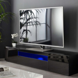 Rackhams Modern Black 200cm Matt Gloss TV Stand Cabinet Suitable for 55-80 Inch TV's - Black - 40cm - 36.5cm - thumbnail 3