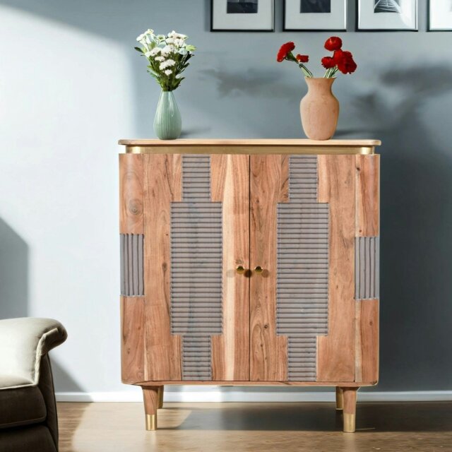 Rackhams Alaina Acacia Wood 2 Doors Sideboard - Lacquered - Wood - 1 - image 1