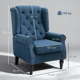 Rackhams Wingback Accent Chair, Retro Upholstered Button Tufted Occasional Chair for Living Room and Bedroom, Blue - thumbnail 3