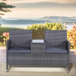 Rackhams Polyrattan 2 Seater Outdoor Bench With Padded Cushions Black - thumbnail 3