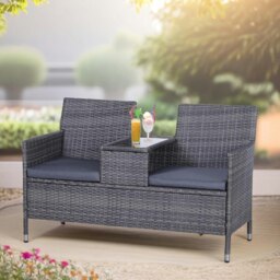 Rackhams Polyrattan 2 Seater Outdoor Bench With Padded Cushions Black - thumbnail 5