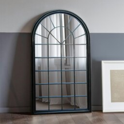 Rackhams Sasha Black Metal Frame Arch Window Wall Mirror 131cm x 75cm - Brown