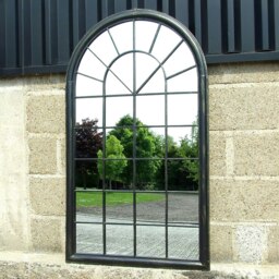 Rackhams Sasha Black Metal Frame Arch Window Wall Mirror 131cm x 75cm - Brown - thumbnail 3