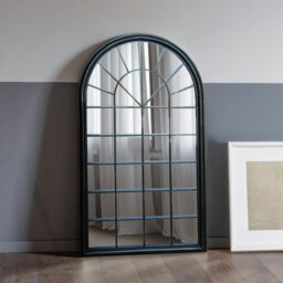 Rackhams Sasha Black Metal Frame Arch Window Wall Mirror 131cm x 75cm - Brown - thumbnail 2