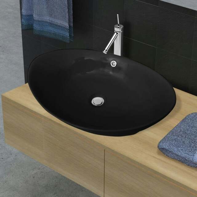 Rackhams Black Luxury Ceramic Basin Oval with Overflow 59 x 38,5 cm