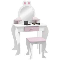 Rackhams Kids Dressing Table with Mirror and Stool, Drawer, Storage Shelf - White - White - 55 x 34 x 90.5 cm - thumbnail 2