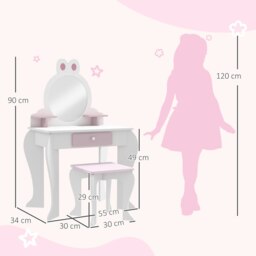 Rackhams Kids Dressing Table with Mirror and Stool, Drawer, Storage Shelf - White - White - 55 x 34 x 90.5 cm - thumbnail 5