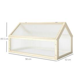 Rackhams Wooden Cold Frame Garden Polycarbonate Greenhouse with Openable Top Cover, Grow House for Flowers, Vegetables, Plants, 90 x 52 x 50cm, Natural - thumbnail 2