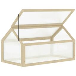 Rackhams Wooden Cold Frame Garden Polycarbonate Greenhouse with Openable Top Cover, Grow House for Flowers, Vegetables, Plants, 90 x 52 x 50cm, Natural - thumbnail 1