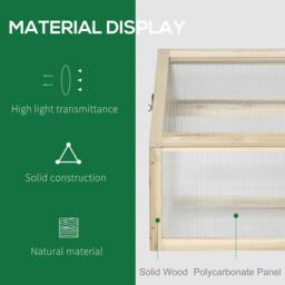 Rackhams Wooden Cold Frame Garden Polycarbonate Greenhouse with Openable Top Cover, Grow House for Flowers, Vegetables, Plants, 90 x 52 x 50cm, Natural - thumbnail 3
