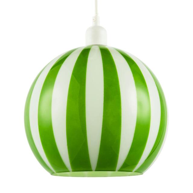 Rackhams Green and White Striped High Gloss Glass Globe Pendant Light Shade - image 1