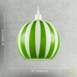 Rackhams Green and White Striped High Gloss Glass Globe Pendant Light Shade - thumbnail 6