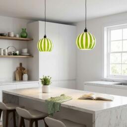 Rackhams Green and White Striped High Gloss Glass Globe Pendant Light Shade - thumbnail 5