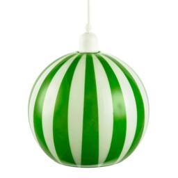 Rackhams Green and White Striped High Gloss Glass Globe Pendant Light Shade - thumbnail 3