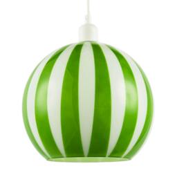 Rackhams Green and White Striped High Gloss Glass Globe Pendant Light Shade - thumbnail 1