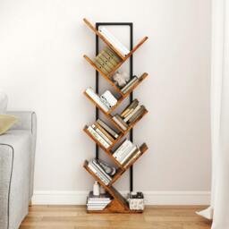 Rackhams 9 Tier Bookshelf Display Bookcase Tree Shaped Wooden Storage Rack Shelves - thumbnail 2