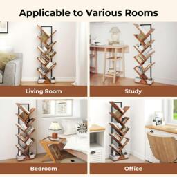 Rackhams 9 Tier Bookshelf Display Bookcase Tree Shaped Wooden Storage Rack Shelves - thumbnail 3