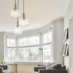 Rackhams Maple 3 Light Ribbed Glass Cluster Pendant Light - Brushed Brass - thumbnail 2