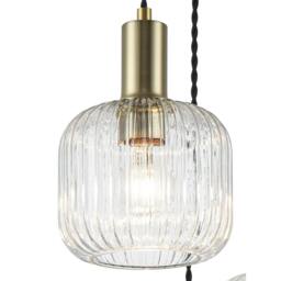 Rackhams Maple 3 Light Ribbed Glass Cluster Pendant Light - Brushed Brass - thumbnail 4