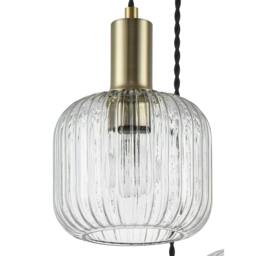 Rackhams Maple 3 Light Ribbed Glass Cluster Pendant Light - Brushed Brass - thumbnail 5