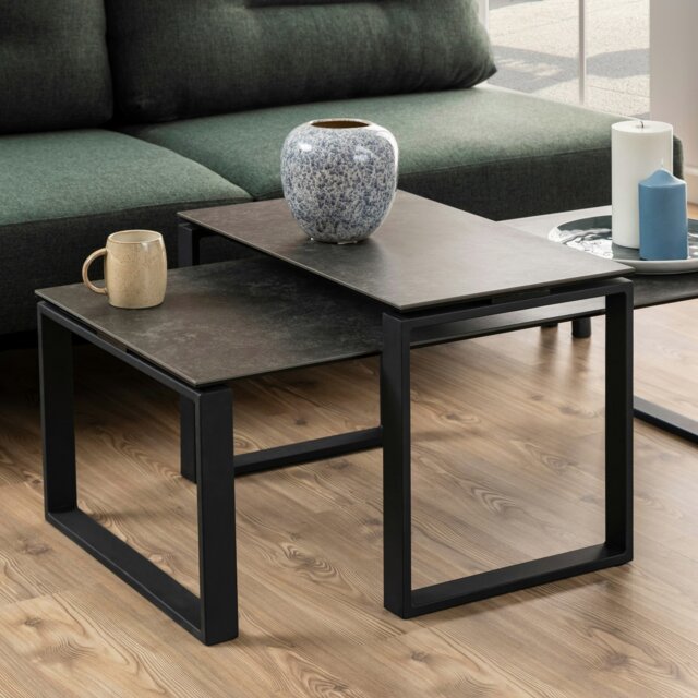 Rackhams Katrine Ceramic Coffee Table Set in Black - 1 - Black - Black - image 1