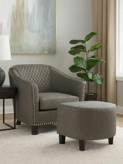 Rackhams Derby Grey Faux Leather Tub Chair With Footstool - image 1
