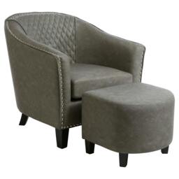 Rackhams Derby Grey Faux Leather Tub Chair With Footstool - thumbnail 4