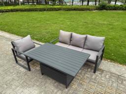 Rackhams 4 Seater Aluminium Garden Furniture Set with Adjustable Rising Dining Table - Dark Grey - thumbnail 1
