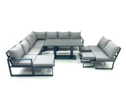 Rackhams 12 Seater Outdoor Aluminium Garden Furniture Set Corner Sofa 3 Footstools Rising Lifting Dining Table Sets Dark Grey - thumbnail 1