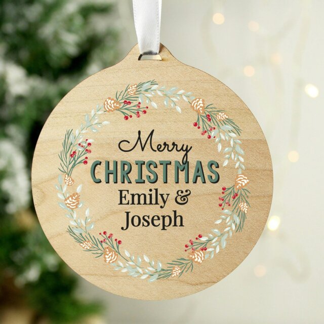 Rackhams Personalised Wreath Round Wooden Decoration - image 1