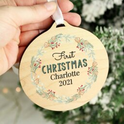 Rackhams Personalised Wreath Round Wooden Decoration - thumbnail 2