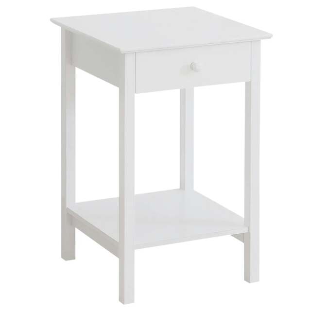 Rackhams White Bedside Table, Wooden Side Table, Nightstand, Bedside Cabinet with Drawer and Storage Shelf for Bedroom and Living Room - image 1