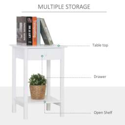 Rackhams White Bedside Table, Wooden Side Table, Nightstand, Bedside Cabinet with Drawer and Storage Shelf for Bedroom and Living Room - thumbnail 4