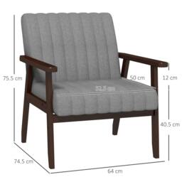 Rackhams Mid Century Accent Chair, with Wooden Legs - Grey - thumbnail 3