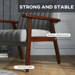 Rackhams Mid Century Accent Chair, with Wooden Legs - Grey - thumbnail 6