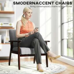 Rackhams Mid Century Accent Chair, with Wooden Legs - Grey - thumbnail 4