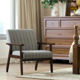 Rackhams Mid Century Accent Chair, with Wooden Legs - Grey - thumbnail 2