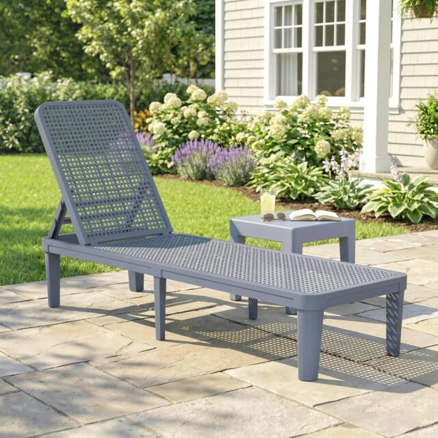 Rackhams Plastic Sun Lounger, 4-Position Garden Lounger Sun bed, Dark Grey - 191 x 55 x 35.5 cm - 1 - PP plastic - image 1