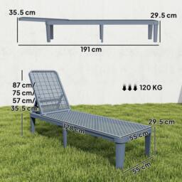 Rackhams Plastic Sun Lounger, 4-Position Garden Lounger Sun bed, Dark Grey - 191 x 55 x 35.5 cm - 1 - PP plastic - thumbnail 3