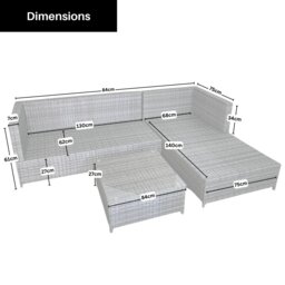 Rackhams 3PC 4 Seater Brown Rattan Chair Garden Sofa Set Daybed With Grey Cushions and Glass Top Coffee Table - thumbnail 6