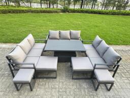 Rackhams 13 Seater Aluminum Outdoor Garden Furniture Set with Adjustable Rising Dining Table, 3 Sofas & 4 Footstools - Grey - thumbnail 1