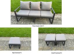 Rackhams 13 Seater Aluminum Outdoor Garden Furniture Set with Adjustable Rising Dining Table, 3 Sofas & 4 Footstools - Grey - thumbnail 3