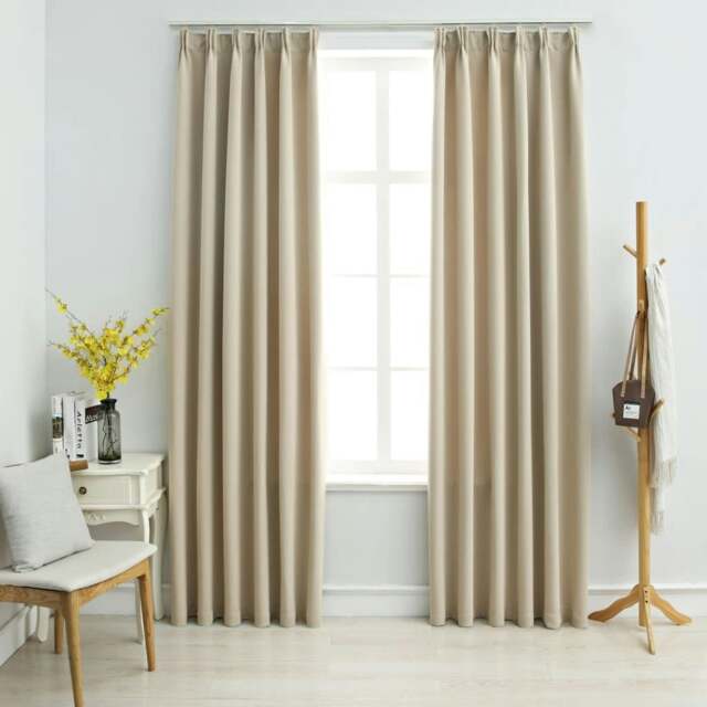 Rackhams Blackout Curtains with Hooks 2 pcs Beige 140x225 cm
