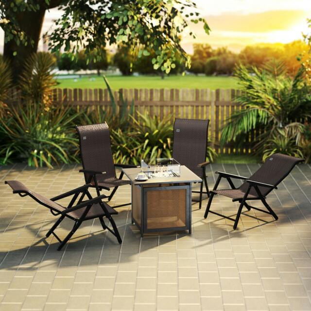 Rackhams Set of 2 Outdoor Rattan Folding Chair Set w/ Adjustable Backrest Brown - image 1
